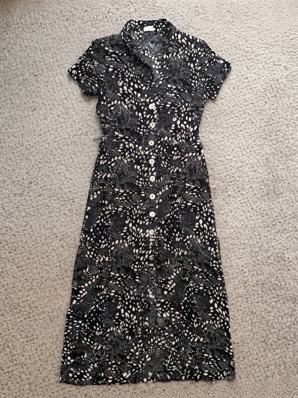 Wilfred (Aritzia) Black Speckled Print Midi Shirt Dress Sz XS
